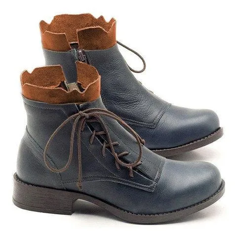 Chicvane New Women's Retro British Stylish Chunky Heel Round Toe Lace Up Ankle Boots
