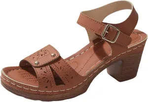 Chunky Heels for Women Dressy Casual Hollow Out Open Toe Block Heels Adjustable Ankle Strap Low Heel Sandals Work Office Shoes