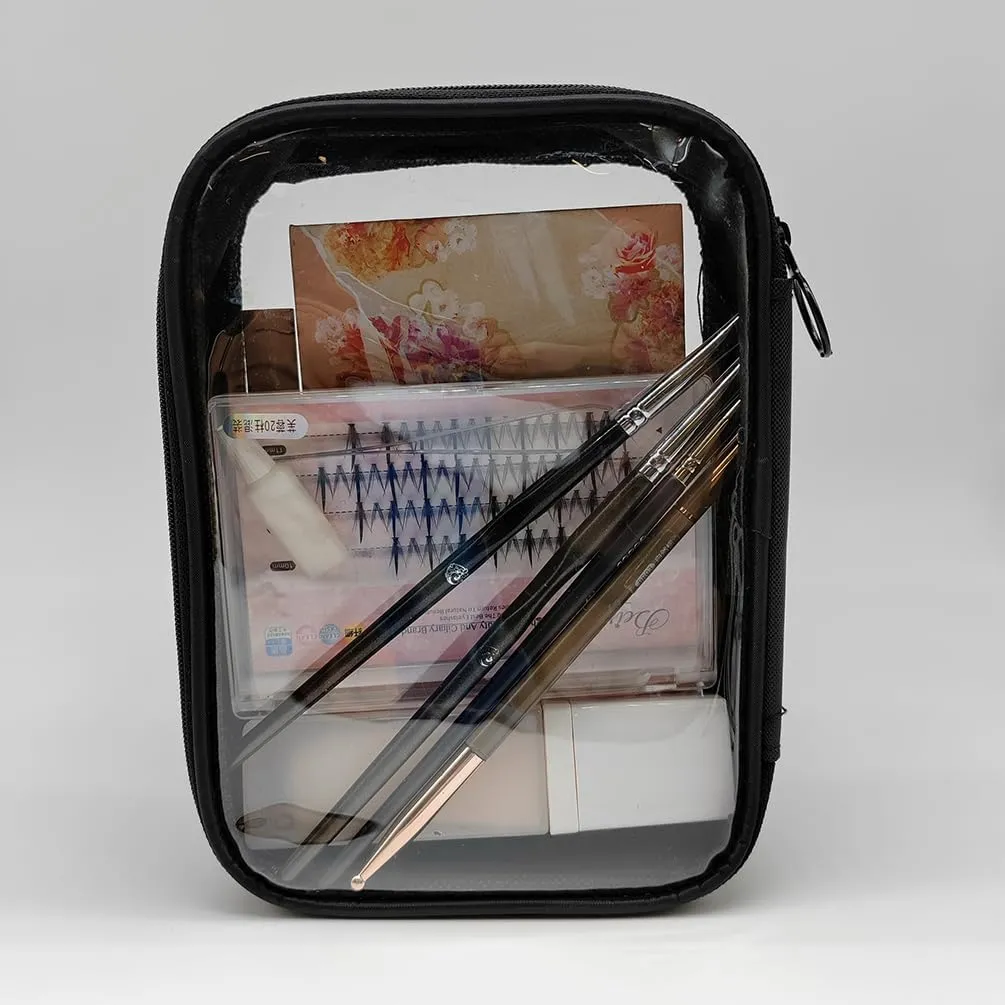 Clear Toiletry Bag, TSA Makeup Bag for Airport, Transparent Toiletry Bag for Men, Black Clear Makeup Case (Medium)
