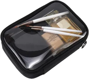 Clear Toiletry Bag, TSA Makeup Bag for Airport, Transparent Toiletry Bag for Men, Black Clear Makeup Case (Medium)