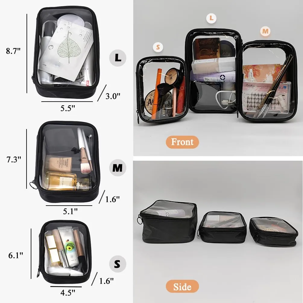 Clear Toiletry Bag, TSA Makeup Bag for Airport, Transparent Toiletry Bag for Men, Black Clear Makeup Case (Medium)