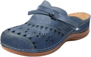 Clogs for Women Vintage Hollow Out Breathable Platform Wedge Sandals Comfort Potato Shoes with Arch Support Closed Toe Slide Sandals Hollow Out Mules Summer Beach Vacation Flat Shoes