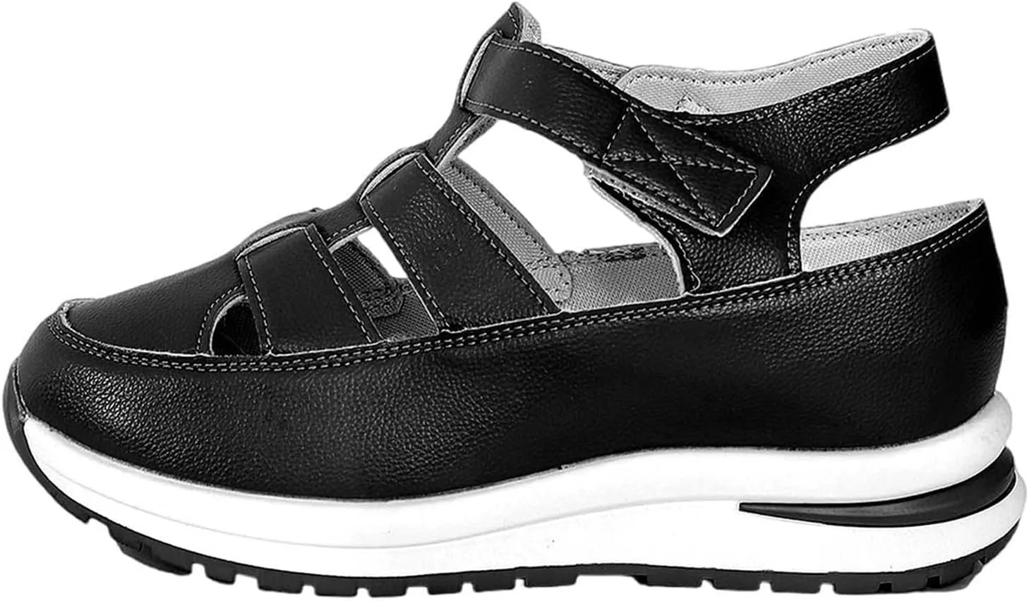 Closed Toe Platform Sandals Women,Closed Toe Wedges for Women,Women's Hollow Out Breathable Platform Wedge Sandals Sneakers,Orthopedic Slip on Shoes,Leather Comfortable Stylish Adjustable Strap Shoes