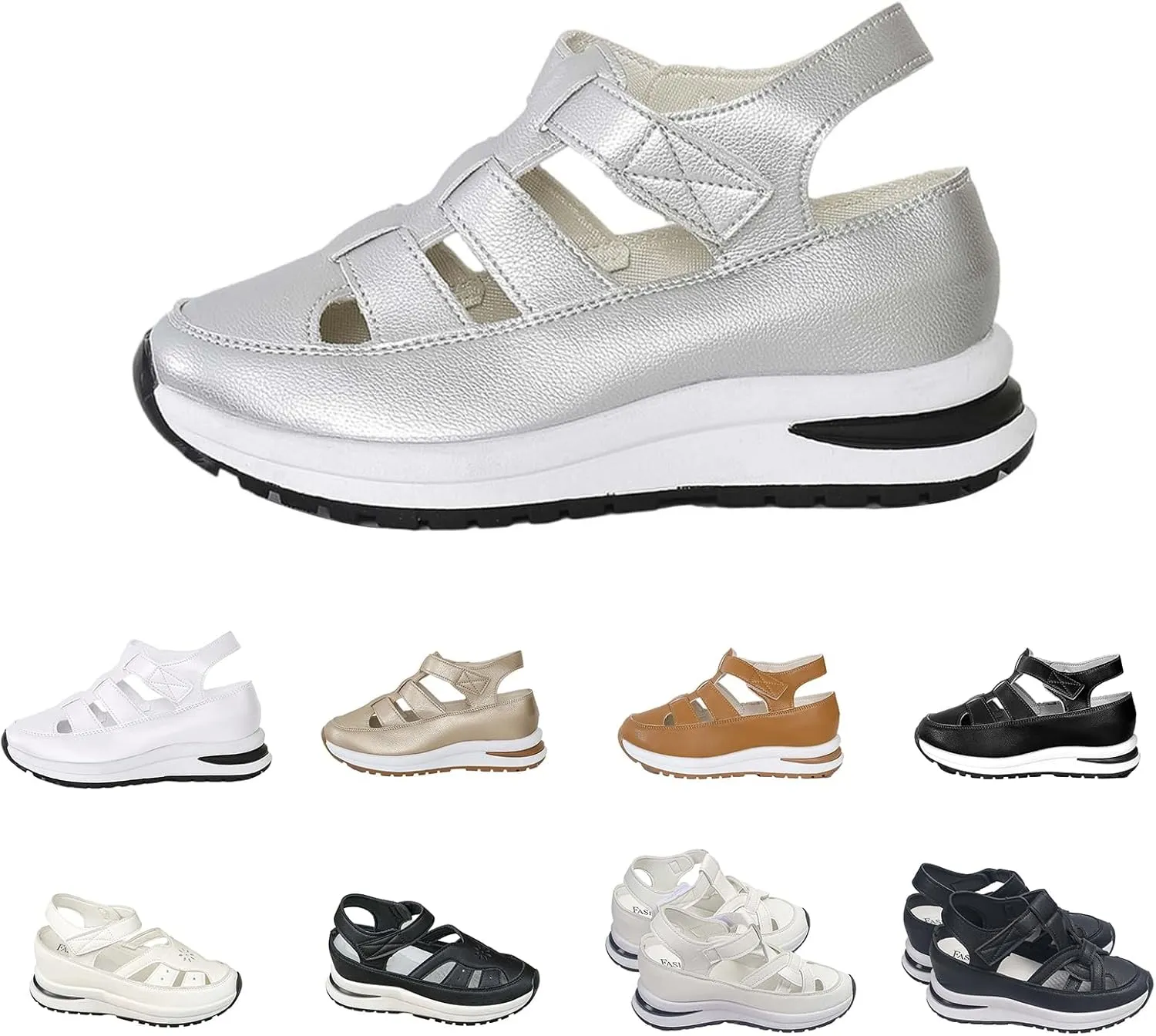 Closed Toe Platform Sandals Women,Closed Toe Wedges for Women,Women's Hollow Out Breathable Platform Wedge Sandals Sneakers,Orthopedic Slip on Shoes,Leather Comfortable Stylish Adjustable Strap Shoes