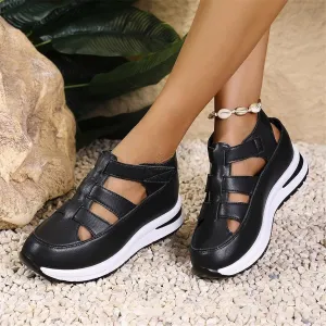 Closed Toe Platform Sandals Women,Closed Toe Wedges for Women,Women's Hollow Out Breathable Platform Wedge Sandals Sneakers,Orthopedic Slip on Shoes,Leather Comfortable Stylish Adjustable Strap Shoes