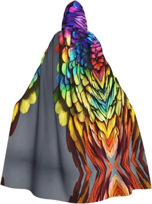 Colorful Hand Drawn Feathers Cape Cloak Adults Hooded Cloak For Women Men Halloween Costumes Christmas Cosplay