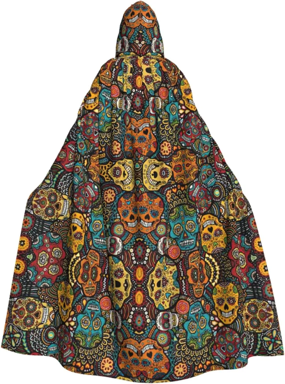 Colorful Sugar Skulls Cape Cloak Adults Hooded Cloak For Women Men Halloween Costumes Christmas Cosplay, Black