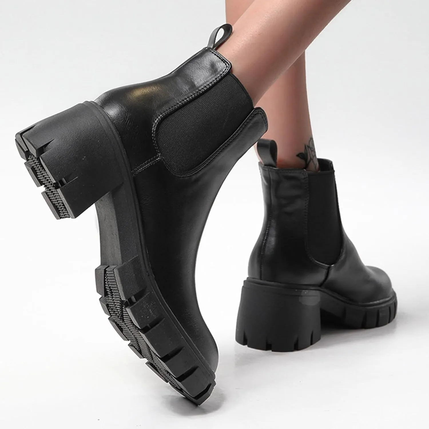 Combat Women Ankle Boots Fashion Women Boots Thick Heel Boots for Women Autumn And Winter Round Toe Slip on Boots