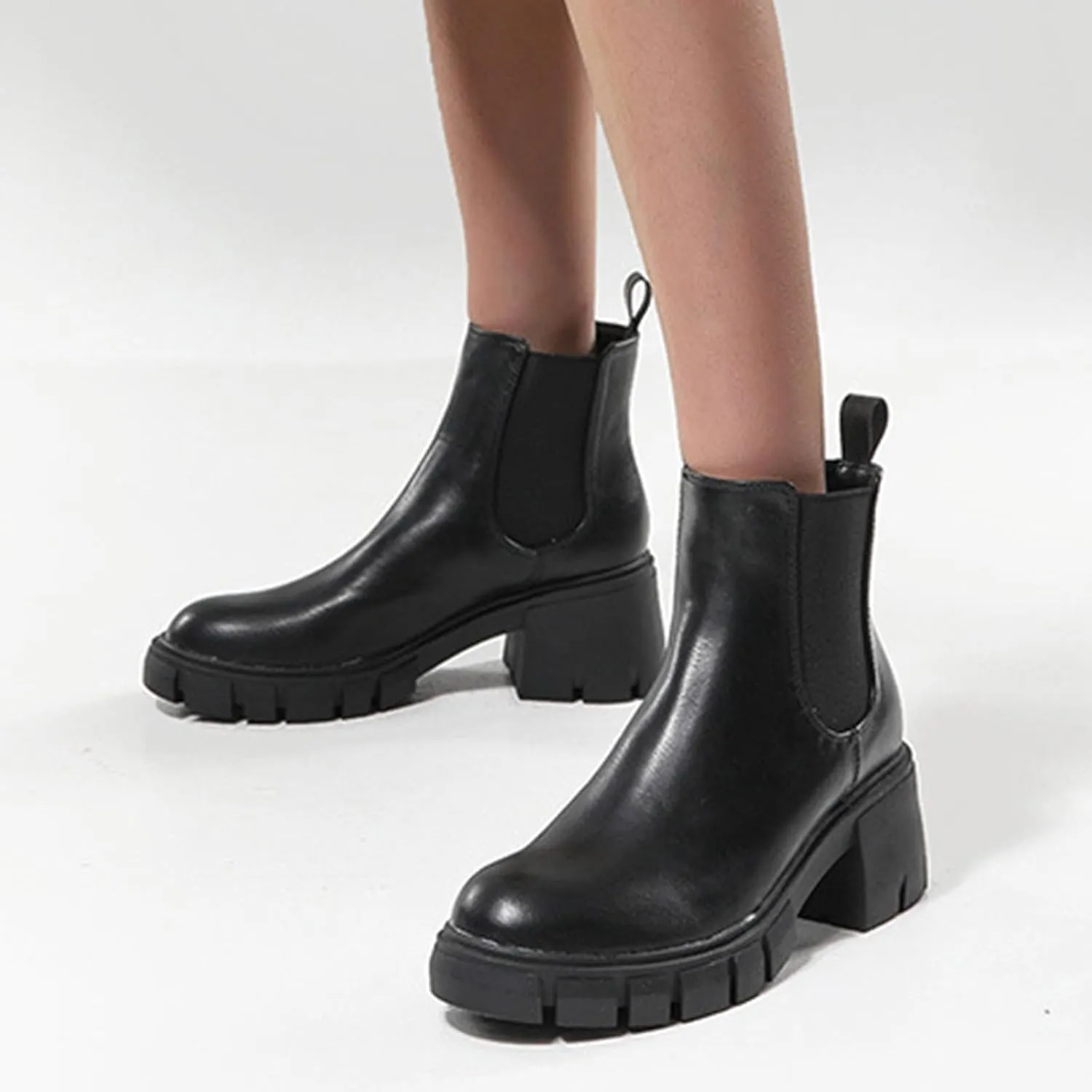 Combat Women Ankle Boots Fashion Women Boots Thick Heel Boots for Women Autumn And Winter Round Toe Slip on Boots
