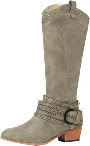 Cowboy Boots for Women Knee High Western Cowgirl Boots Pointed Toe Chunky Heels Embroidered Western with Buckle Boots