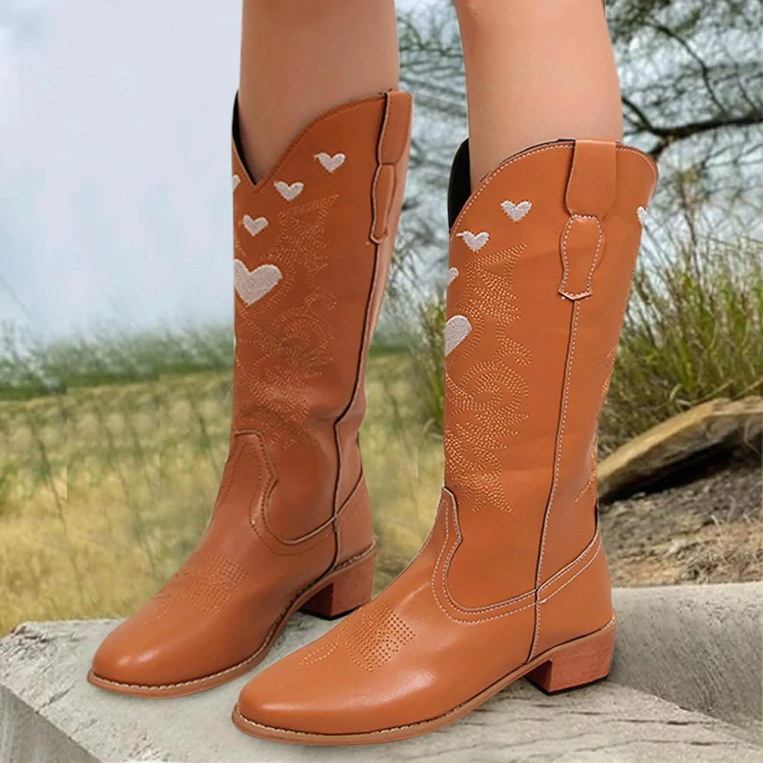 Cowgirl Boots Women Low Heel Summer Caged Gladiator Block Heel Strappy Dress Dressy Sandals Shoes for Women 52