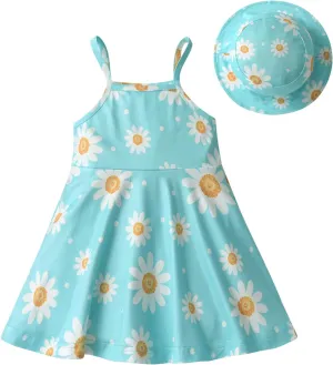 Derouetkia Infant Baby Girl Dress Summer Halter Sleeveless Flower Dresses Toddler Beach Sundress with Hat