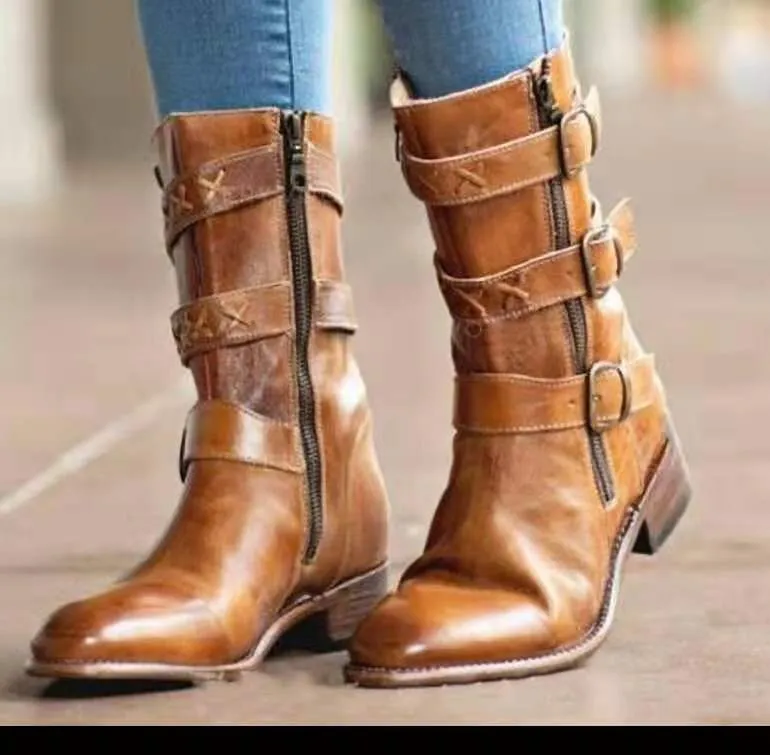 Elara Edge Buckled Motorcycle Boots - by The Nevermore