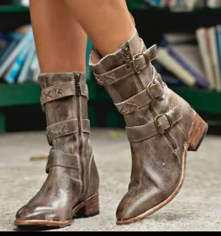 Elara Edge Buckled Motorcycle Boots - by The Nevermore