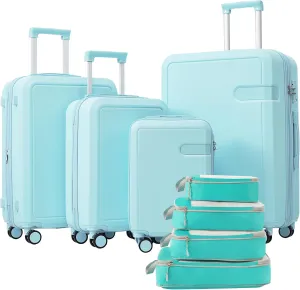 Enhance Travel Convenience with 4-Piece Luggage Set, Lightweight with Compression Packing Cubes, Expandable Spinner Wheels, Light Blue