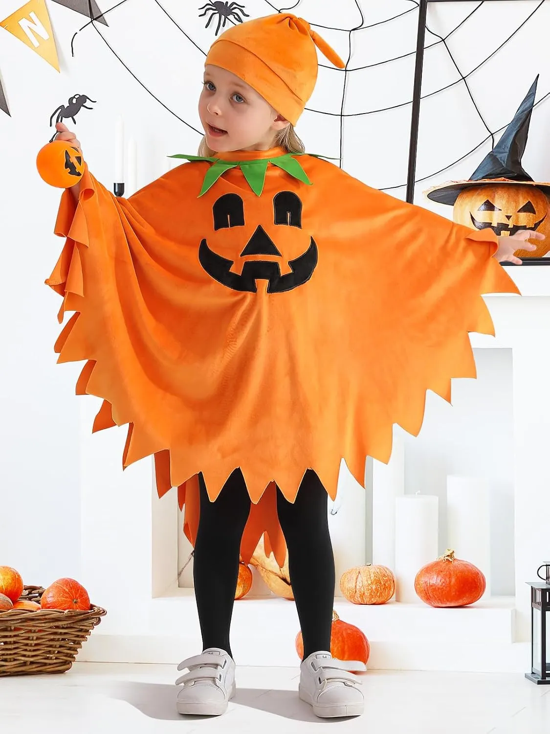 ESHOO Toddler Ghost Costume White Black Luminous Cloak Kids Boy Girl Halloween Cosplay Outfit Pumpkin Capes