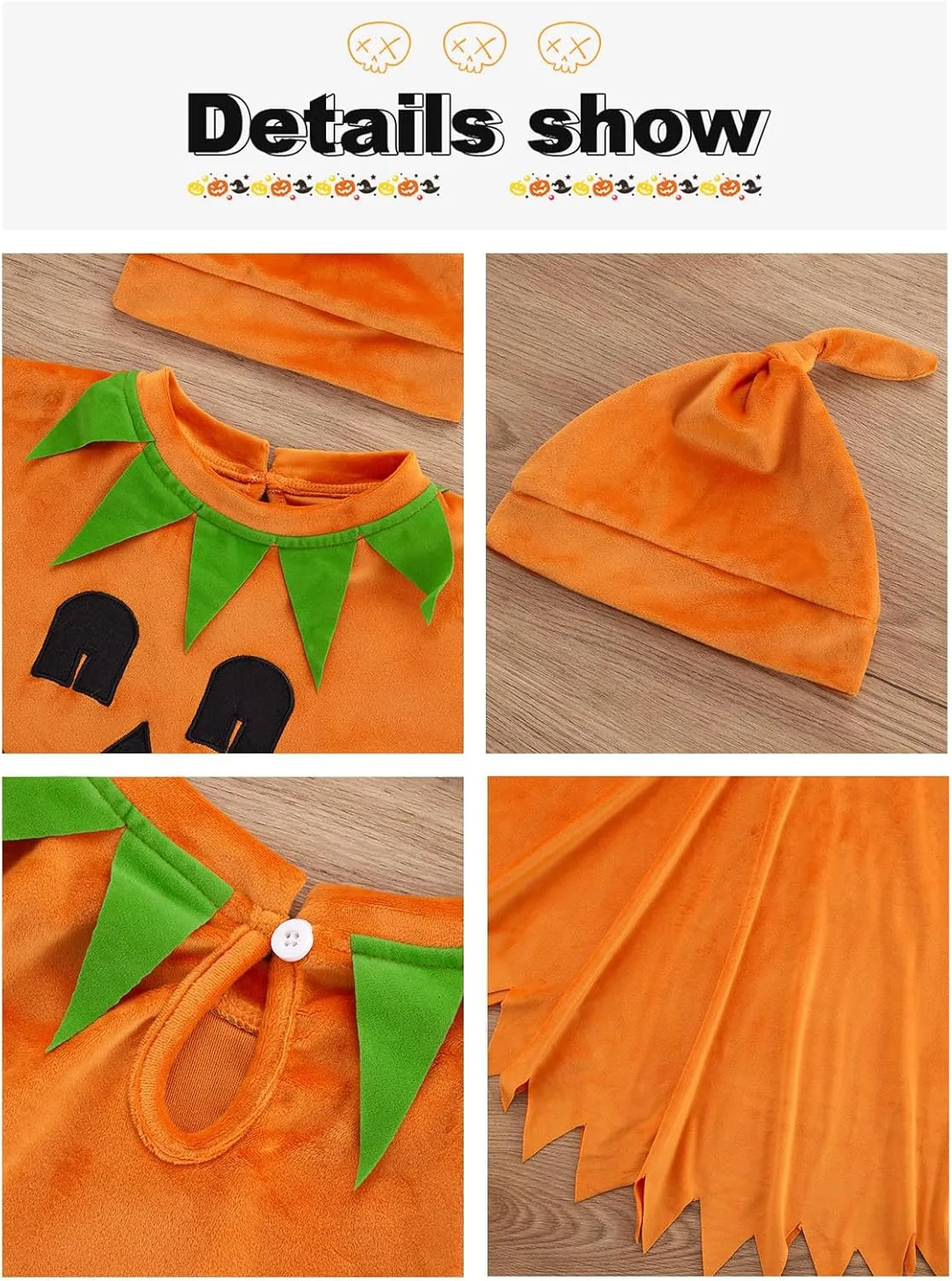 ESHOO Toddler Ghost Costume White Black Luminous Cloak Kids Boy Girl Halloween Cosplay Outfit Pumpkin Capes