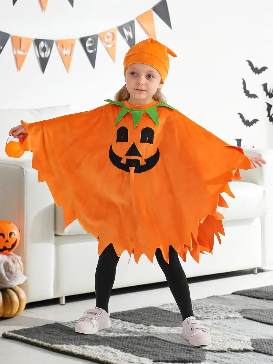 ESHOO Toddler Ghost Costume White Black Luminous Cloak Kids Boy Girl Halloween Cosplay Outfit Pumpkin Capes