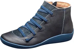 Flat Booties for Women Casual Arch Support Boots Comfy Lace up Ankle Booties Lightweight Booties with Zipper