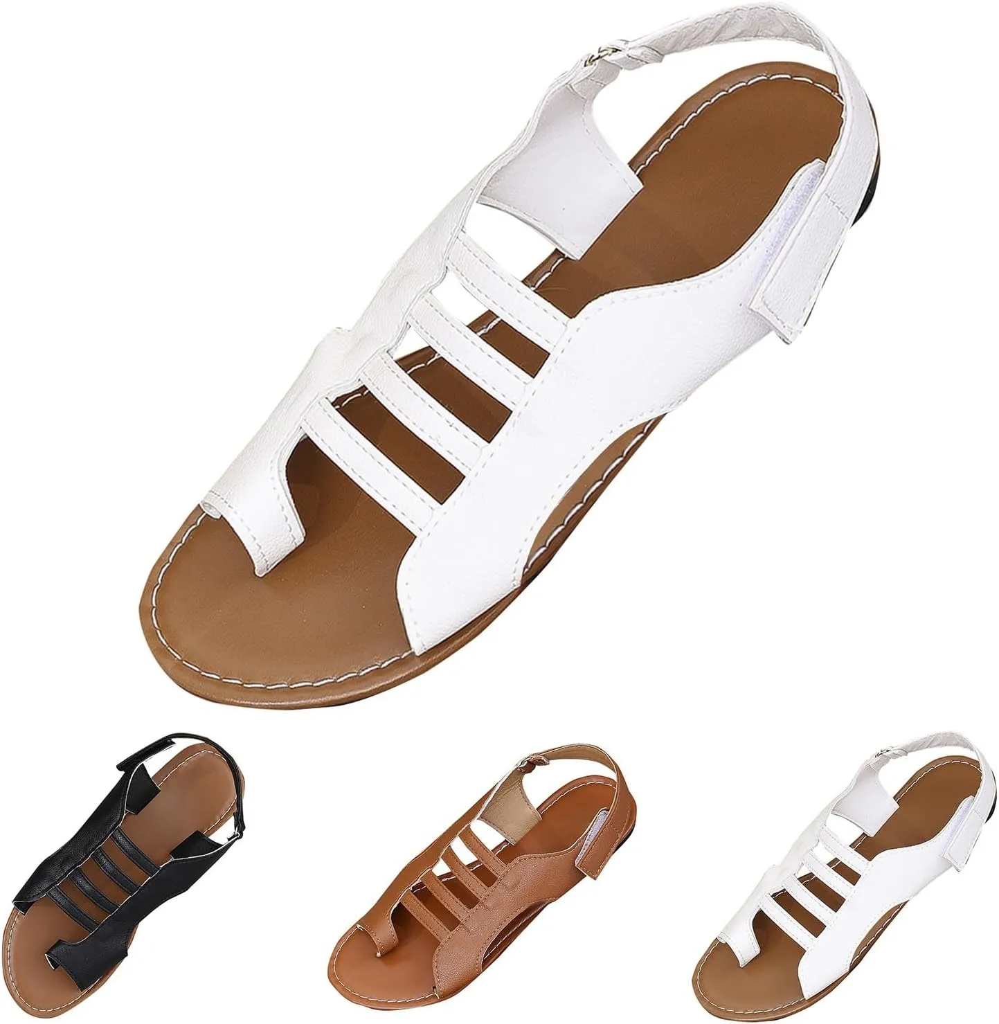 Flat Sandals for Women Dressy Summer Comfortable Ankle Strap Comfort Slip-on Elastic Slingback Light Weight Sandals