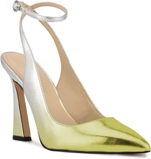 FOWT Women??s Ankle Buckle Straps Slingback Pumps High Stiletto Heels Gradient Color Pump for Girls Pointed Toe Sandals of Satin Office Dress Female Shoes 4-16 US