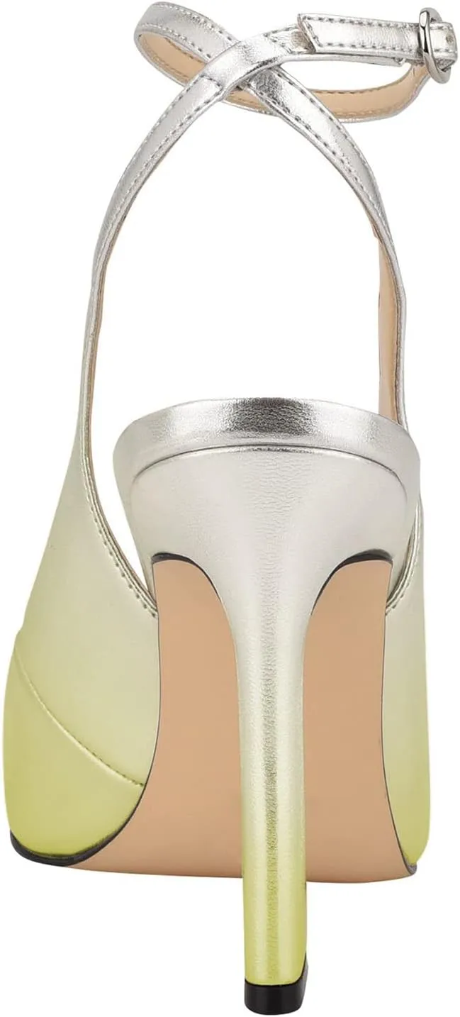 FOWT Women??s Ankle Buckle Straps Slingback Pumps High Stiletto Heels Gradient Color Pump for Girls Pointed Toe Sandals of Satin Office Dress Female Shoes 4-16 US