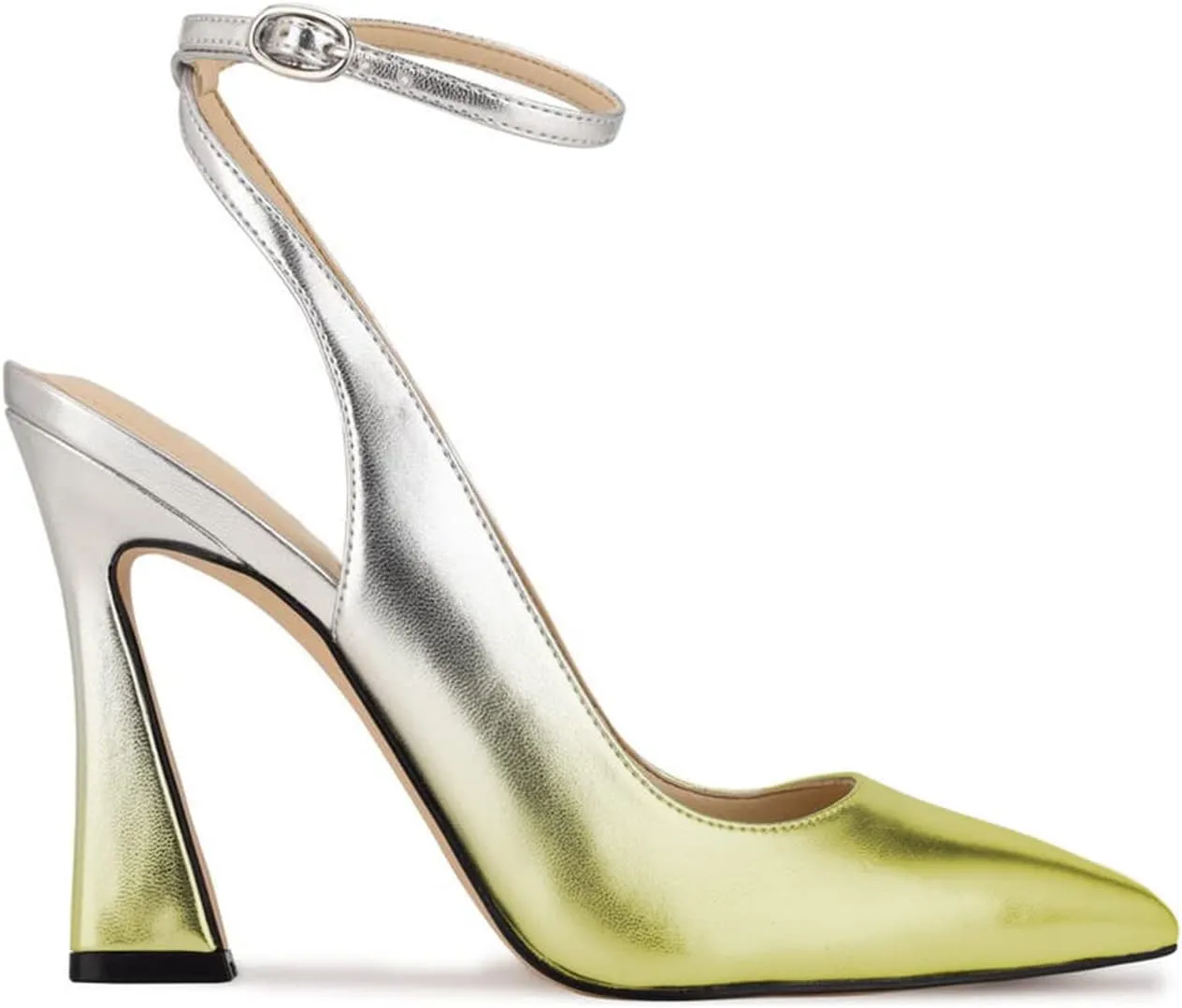 FOWT Women??s Ankle Buckle Straps Slingback Pumps High Stiletto Heels Gradient Color Pump for Girls Pointed Toe Sandals of Satin Office Dress Female Shoes 4-16 US