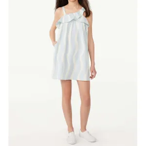 Free Assembly Girls Clear Blue Babydoll Dress with Asymmetric Neckline