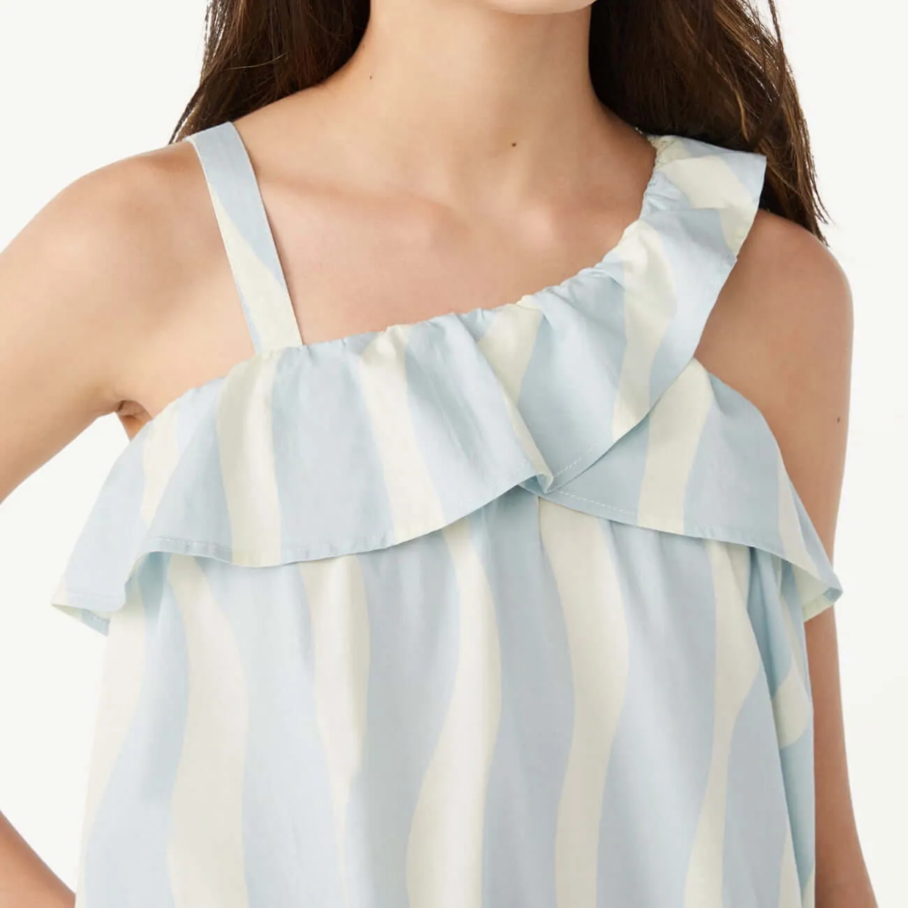 Free Assembly Girls Clear Blue Babydoll Dress with Asymmetric Neckline
