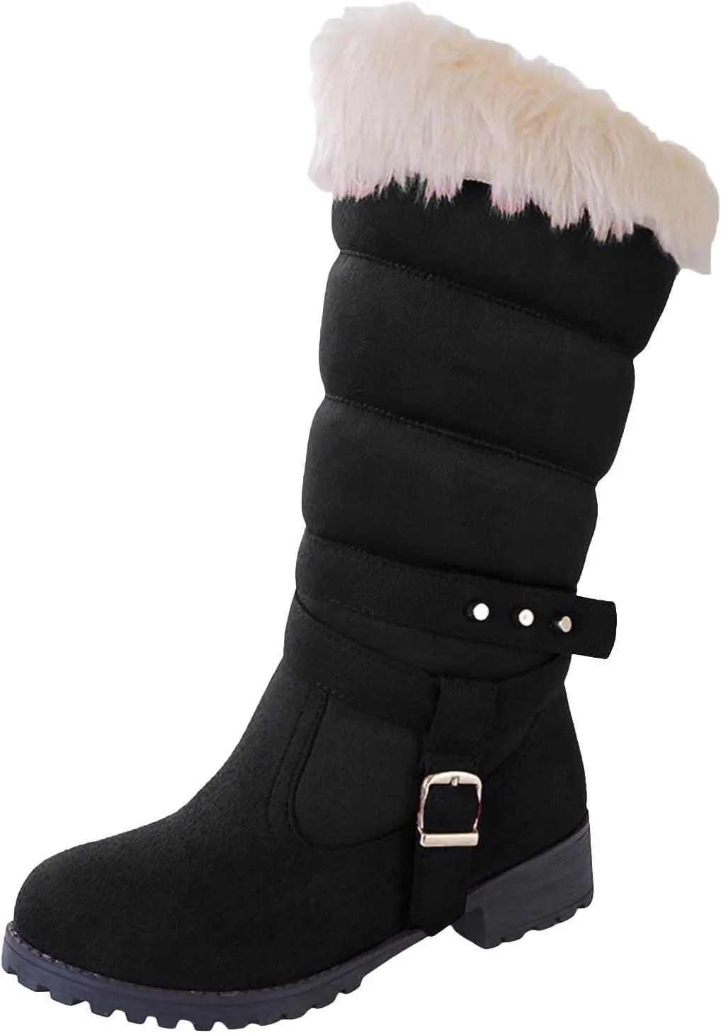 Fur Boots for Women Ankle Boots for Women Comfy High Top Warm Padded Zipper Low Heel Round Toe Women's Snow Boots