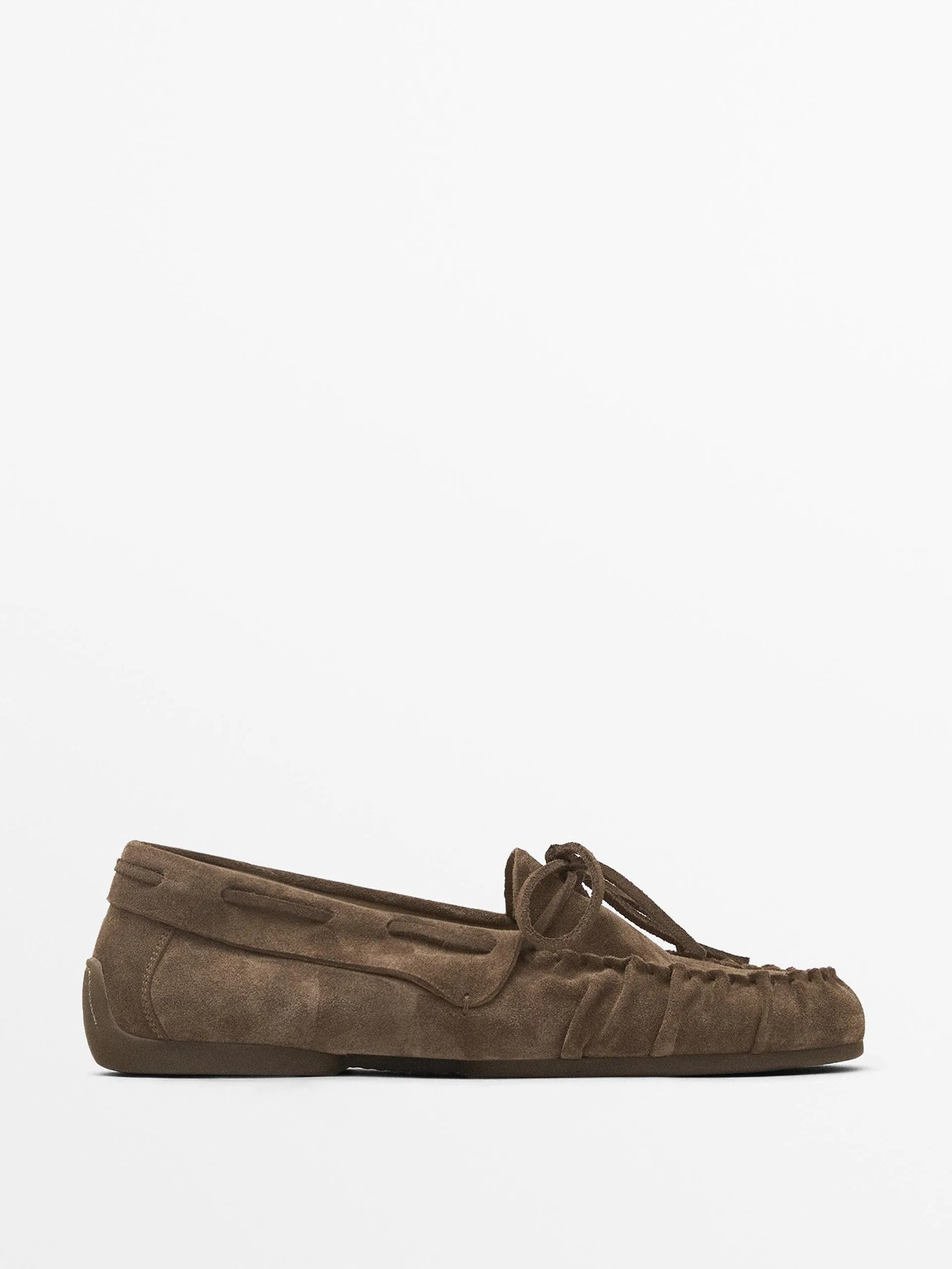 Gathered split suede loafers