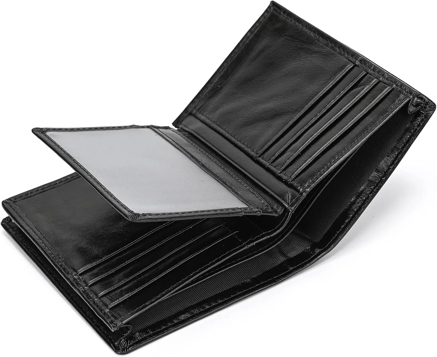 Genuine Leather Bifold Wallet RFID Blocking Short Wallet for Men Large Capacity Cash Purse with 15 Card Slots and ID Window, Black