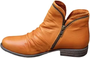 Gibobby Ankle Boots for Women Low Heel Boots Pointed Toe Stacked Mid Heel Ankle Boots V Cut Back Zipper Booties