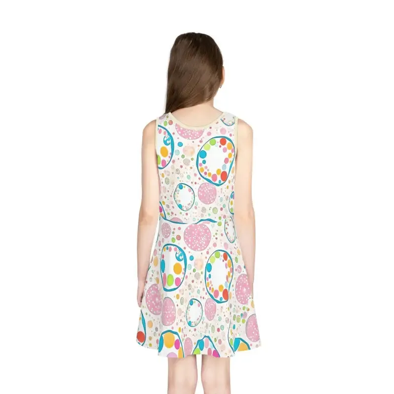 Girls Sleeveless Sundress with Abstract Circles