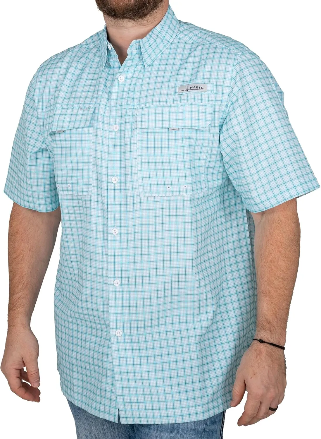 HABIT Mens Fourche Mountain Short Sleeve River Guide Fishing Shirt - UPF 40  UV Protection