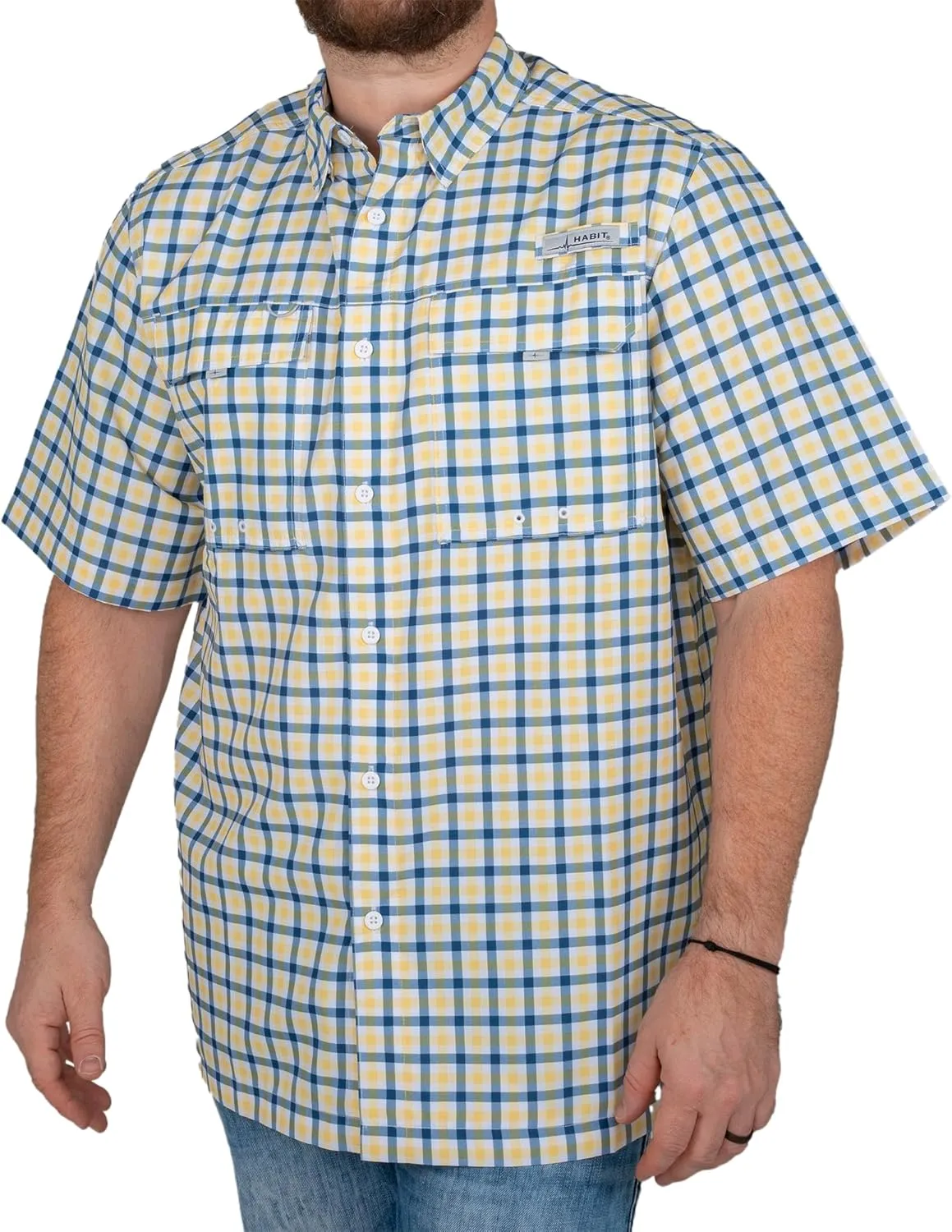 HABIT Mens Fourche Mountain Short Sleeve River Guide Fishing Shirt - UPF 40  UV Protection