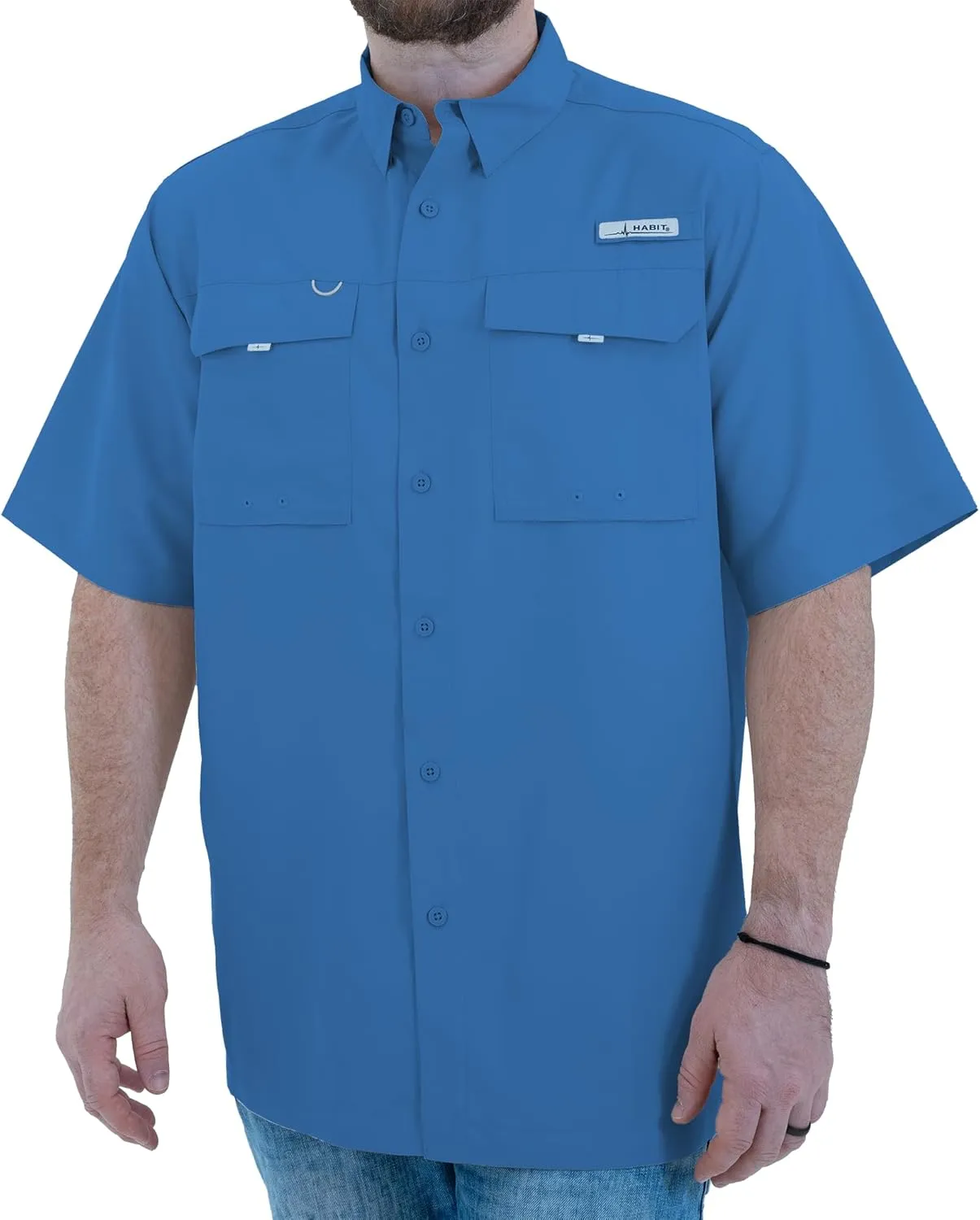 HABIT Mens Fourche Mountain Short Sleeve River Guide Fishing Shirt - UPF 40  UV Protection