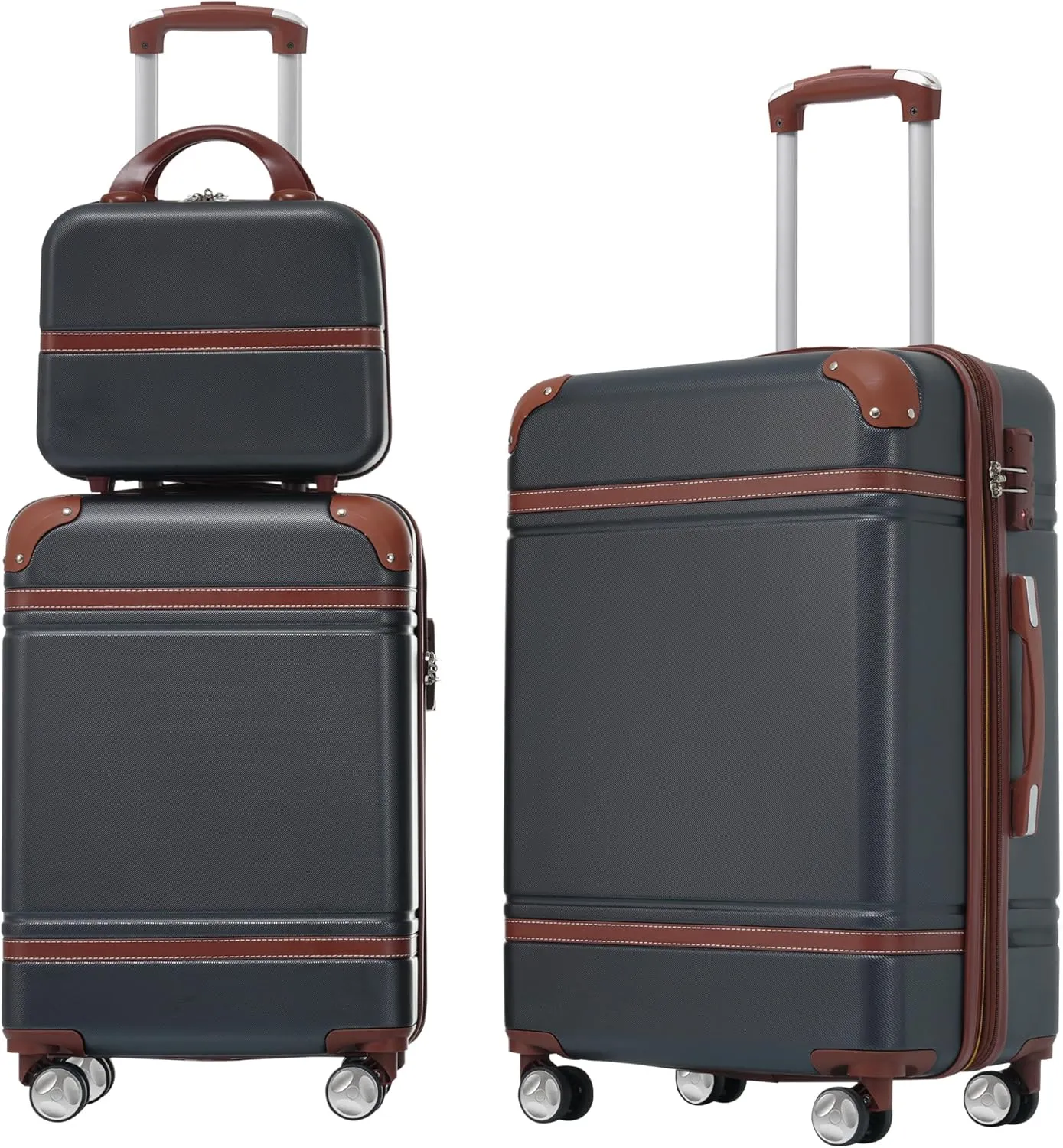 Hardshell Luggage Sets 3 Pieces 20" 24" Luggages and Cosmetic Case Spinner Suitcase with TSA Lock Lightweight,Black