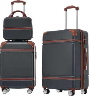 Hardshell Luggage Sets 3 Pieces 20" 24" Luggages and Cosmetic Case Spinner Suitcase with TSA Lock Lightweight,Black