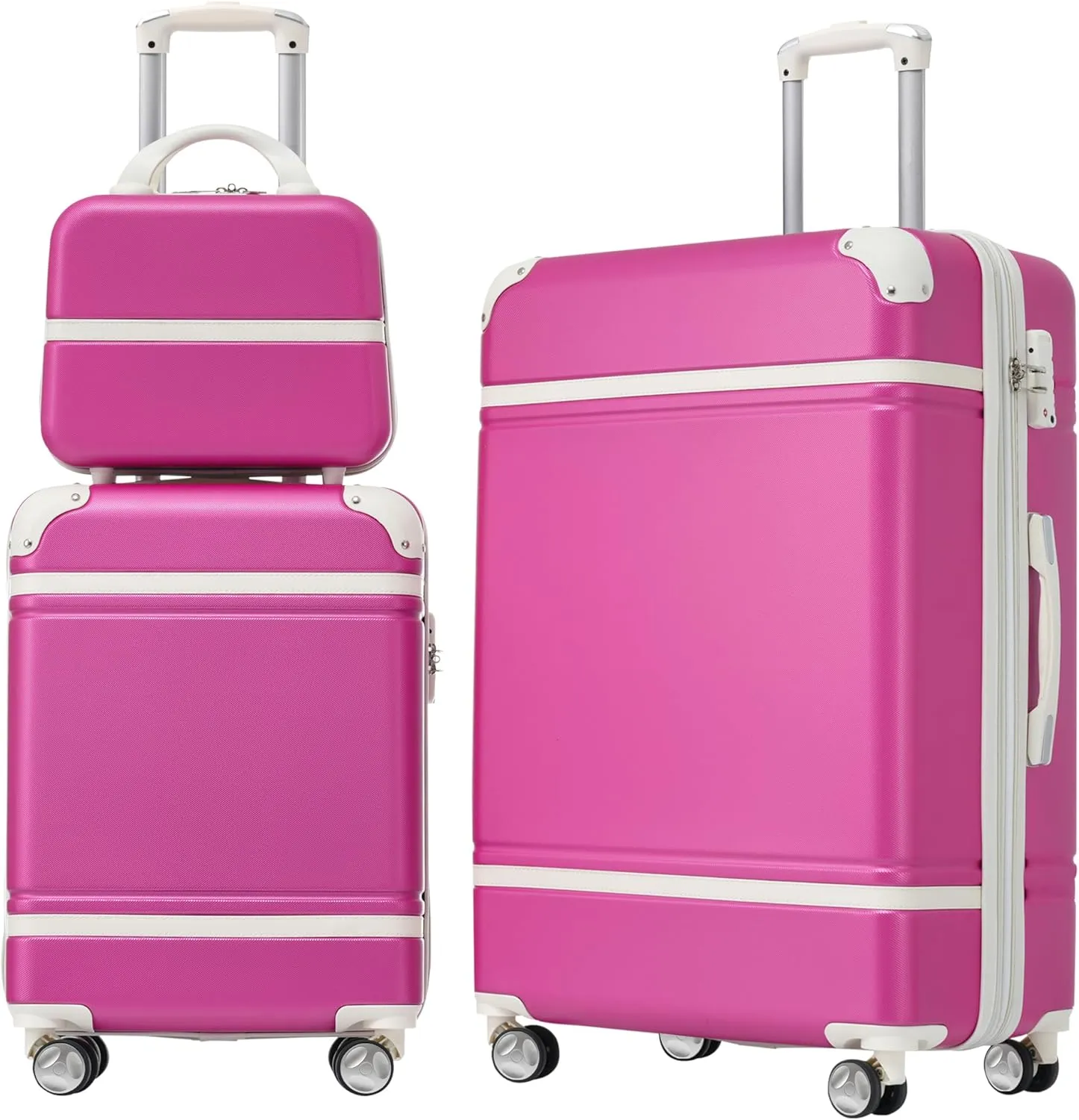Hardshell Luggage Sets 3 Pieces 20" 24" Luggages and Cosmetic Case Spinner Suitcase with TSA Lock Lightweight,Pink