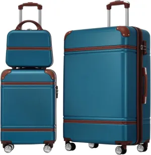 Hardshell Luggage Sets 3 Pieces 20" 28" Luggages and Cosmetic Case Spinner Suitcase with TSA Lock Lightweight,Blue