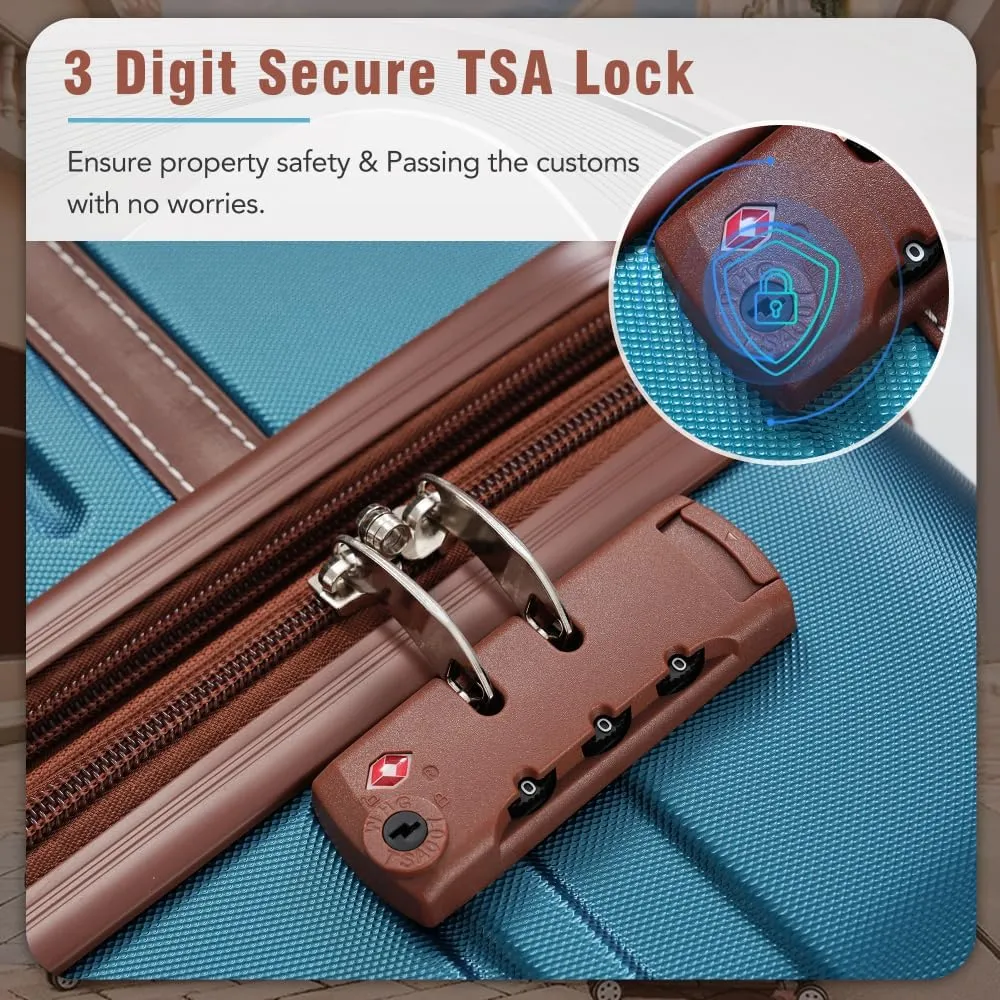 Hardshell Luggage Sets 3 Pieces 20" 28" Luggages and Cosmetic Case Spinner Suitcase with TSA Lock Lightweight,Blue