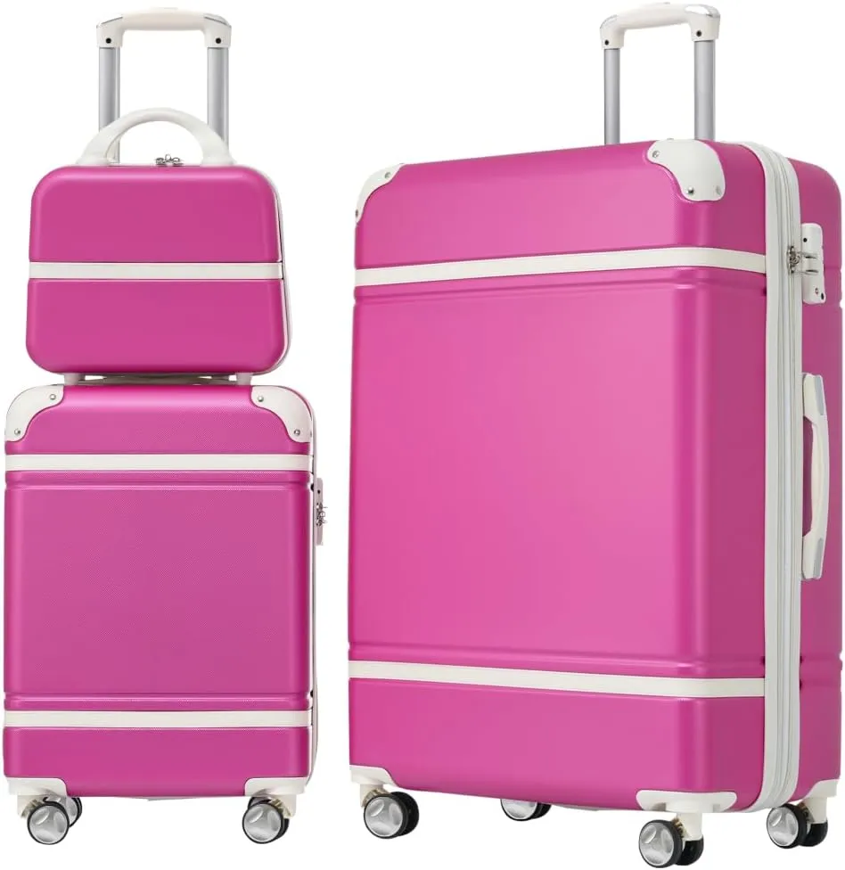 Hardshell Luggage Sets 3 Pieces 20" 28" Luggages and Cosmetic Case Spinner Suitcase with TSA Lock Lightweight,Pink