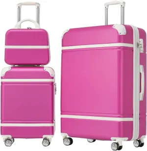 Hardshell Luggage Sets 3 Pieces 20" 28" Luggages and Cosmetic Case Spinner Suitcase with TSA Lock Lightweight,Pink