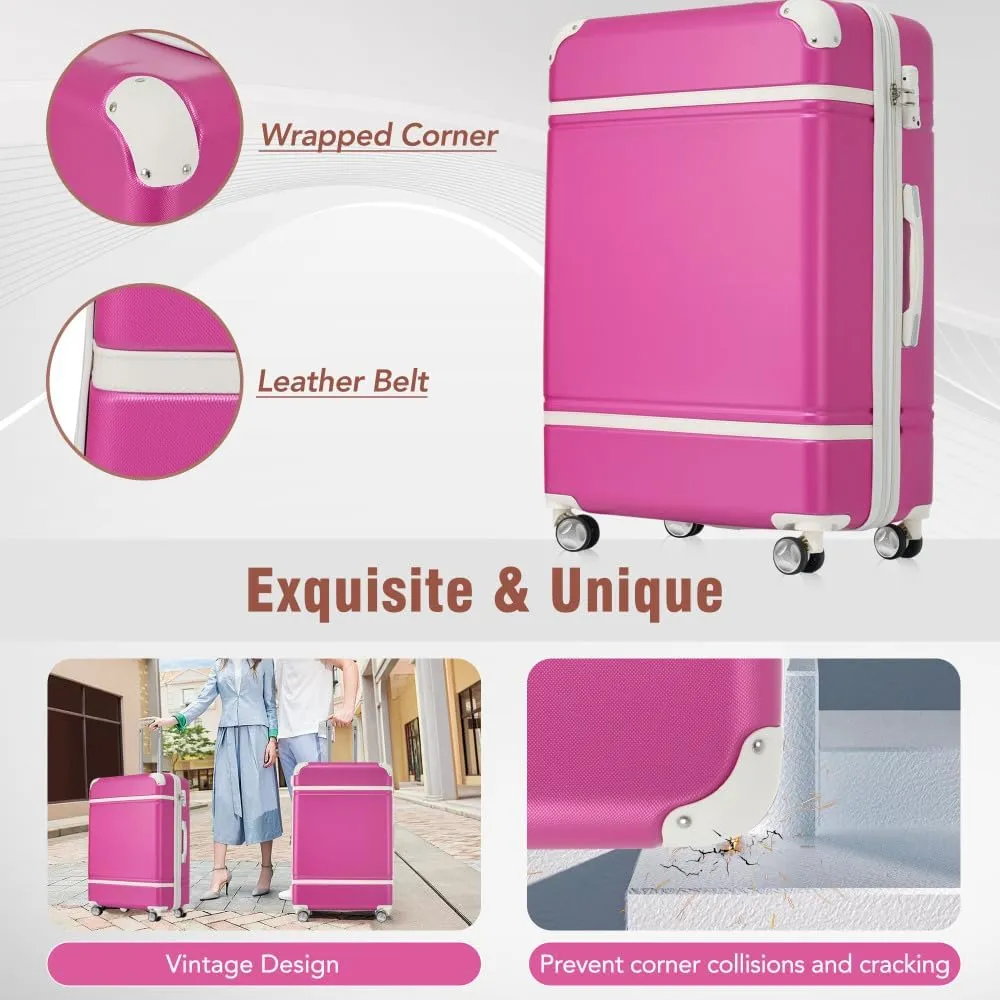 Hardshell Luggage Sets 3 Pieces 20" 28" Luggages and Cosmetic Case Spinner Suitcase with TSA Lock Lightweight,Pink