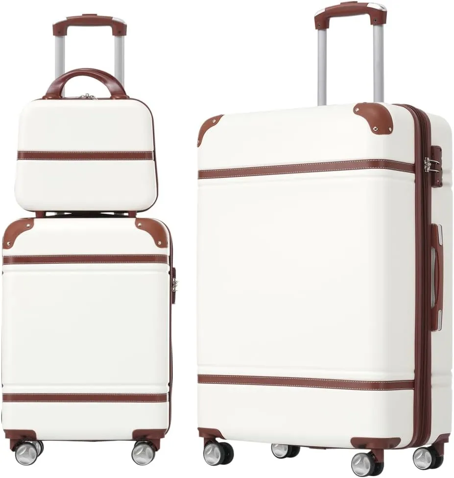 Hardshell Luggage Sets 3 Pieces 20" 28" Luggages and Cosmetic Case Spinner Suitcase with TSA Lock Lightweight,White