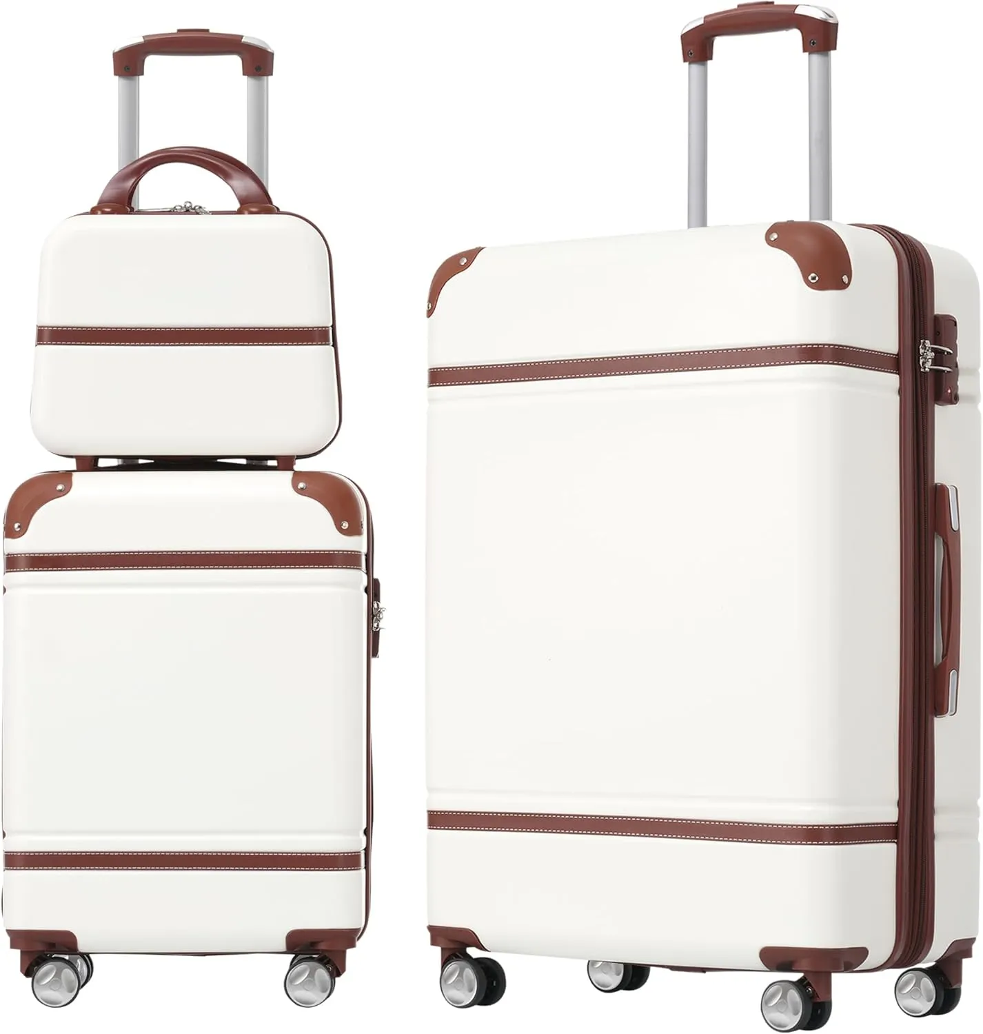 Hardshell Luggage Sets 3 Pieces 20" 28" Luggages and Cosmetic Case Spinner Suitcase with TSA Lock Lightweight,White