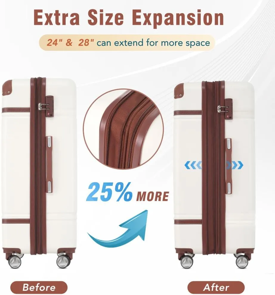 Hardshell Luggage Sets 3 Pieces 20" 28" Luggages and Cosmetic Case Spinner Suitcase with TSA Lock Lightweight,White