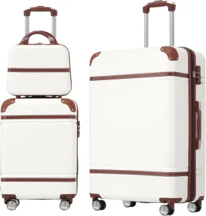 Hardshell Luggage Sets 3 Pieces 20" 28" Luggages and Cosmetic Case Spinner Suitcase with TSA Lock Lightweight,White