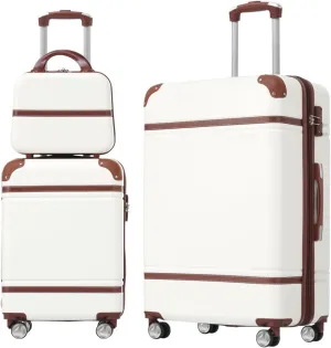 Hardshell Luggage Sets 3 Pieces 20" 28" Luggages and Cosmetic Case Spinner Suitcase with TSA Lock Lightweight,White